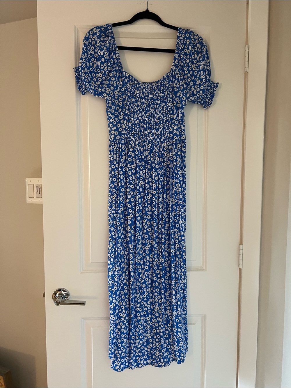 GAP Blue Floral Puff-Sleeve Maxi Dress